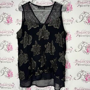 Love & legend tank top floral sparkly gold flowers mesh sexy stunning blouse